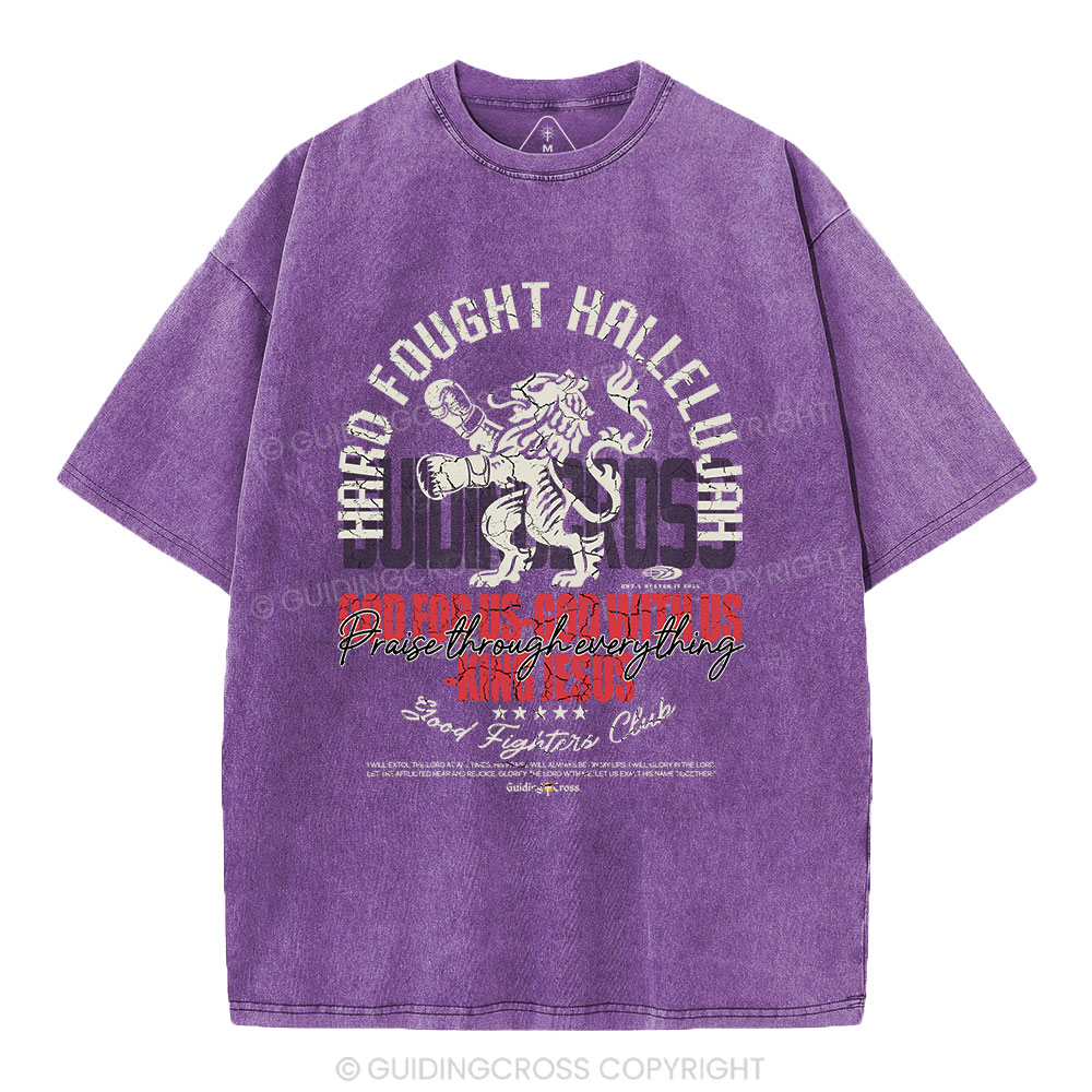 Hard Fought Hallelujah Boxing Lion Christian Washed T-Shirt