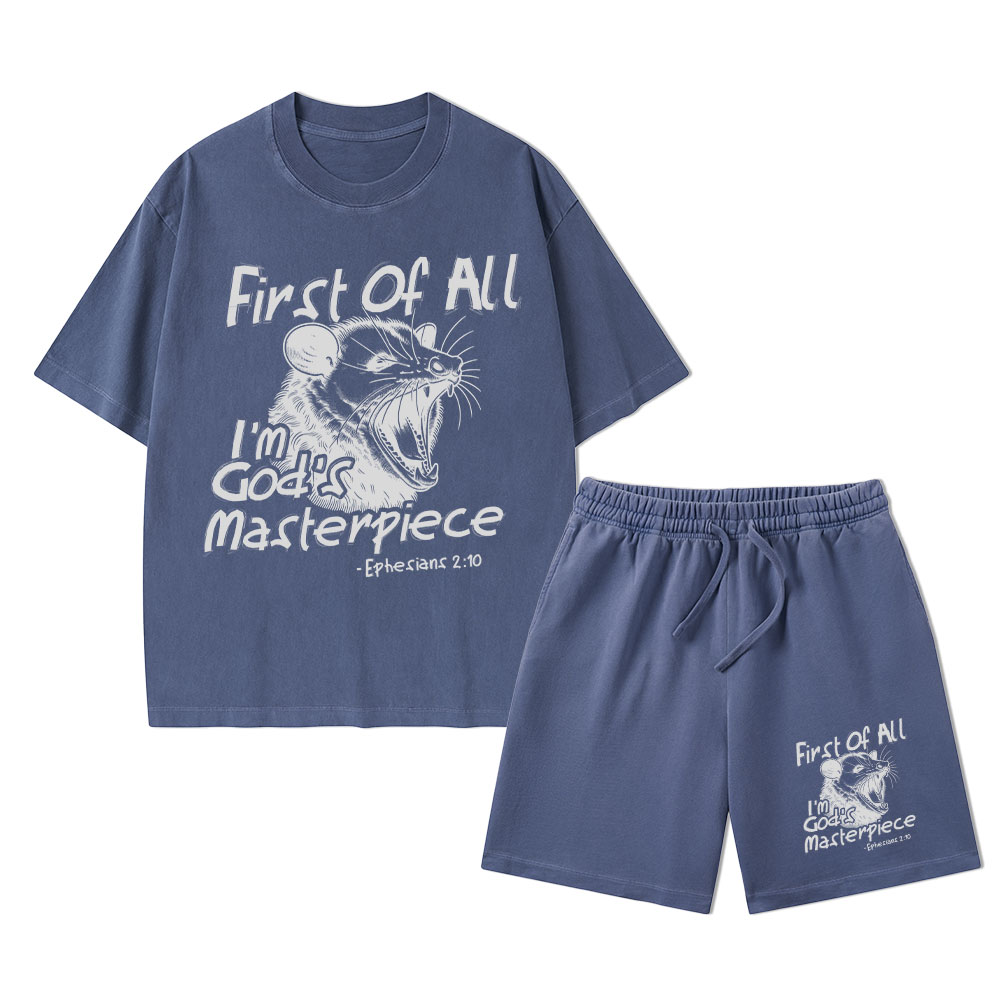 First Of All I'm God's Masterpiece Christian Washed T-Shirt & Shorts