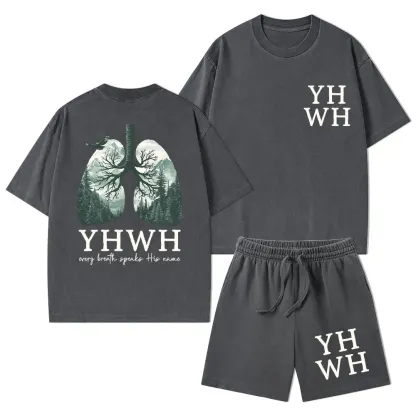 YHWH Nature Lung Christian Washed T-Shirt & Shorts