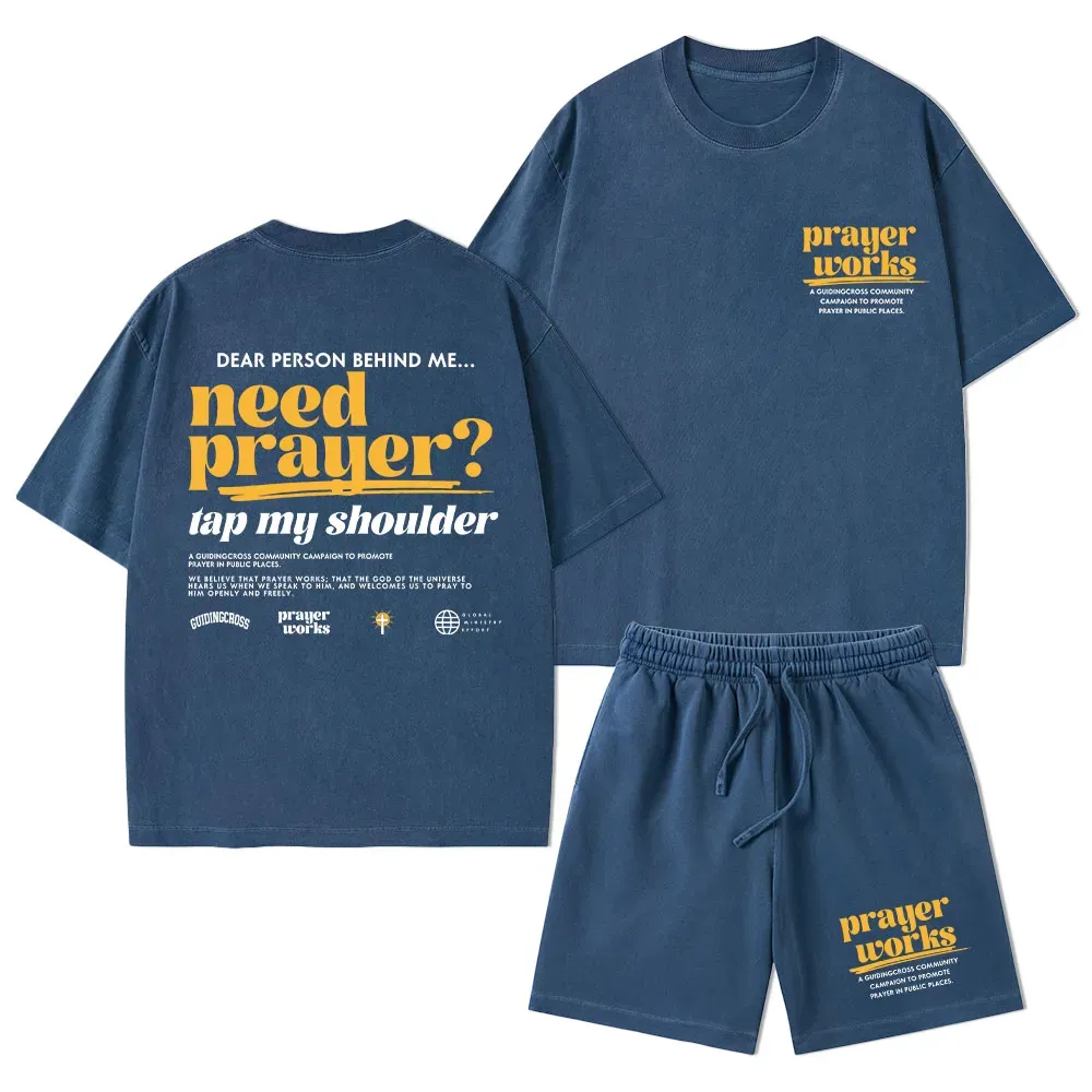 Need Prayer Tap My Shoulder Christian Washed T-Shirt & Shorts