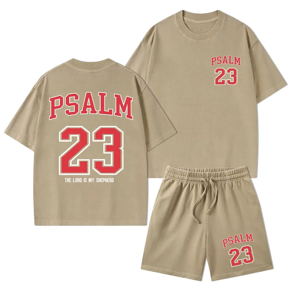 Psalm 23 Christian Washed T-Shirt & Shorts