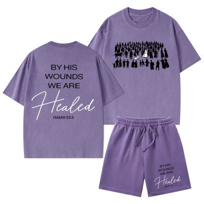 By His Wounds Christian Washed T-Shirt & Shorts