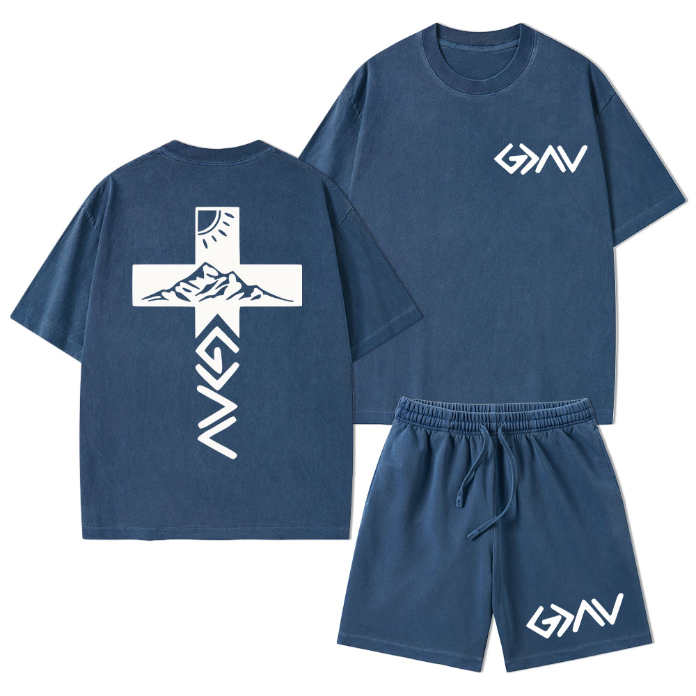 God Is Greater Than The Highs And Lows Christian Washed T-Shirt & Shorts