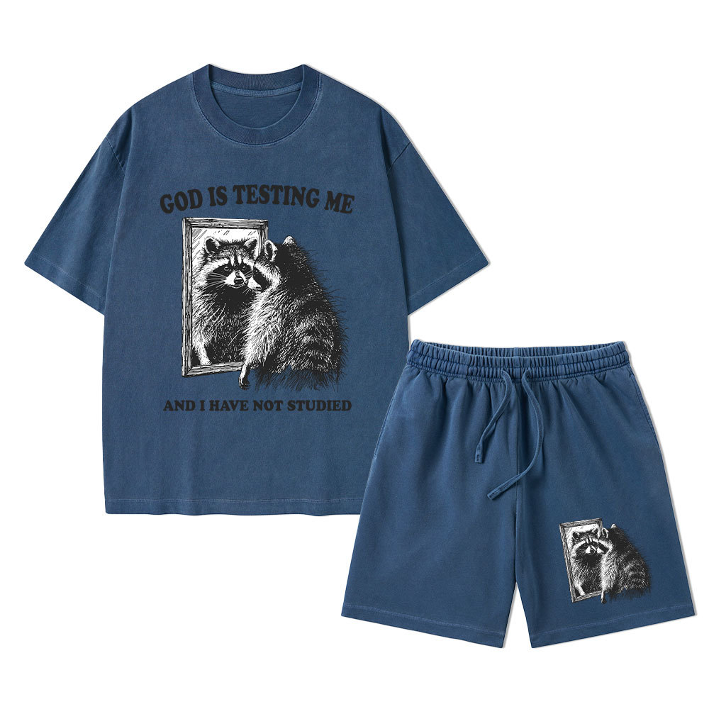 God Is Testing Me And I Have Not Studied Christian Washed T-Shirt & Shorts