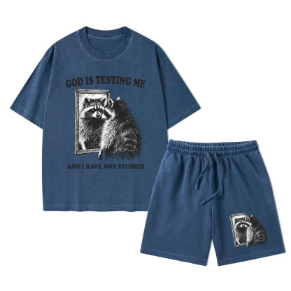 God Is Testing Me And I Have Not Studied Christian Washed T-Shirt & Shorts