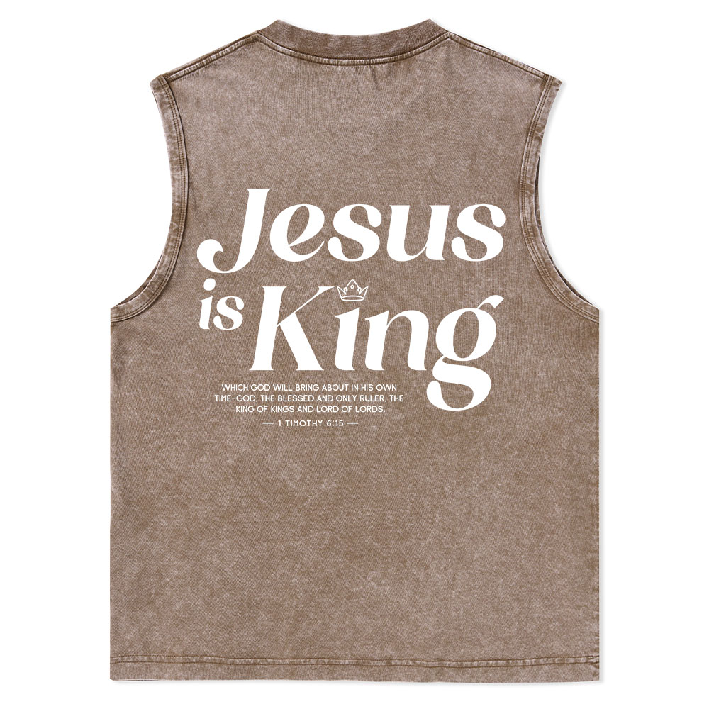 Jesus Is King Christian Washed sleeveless Tee