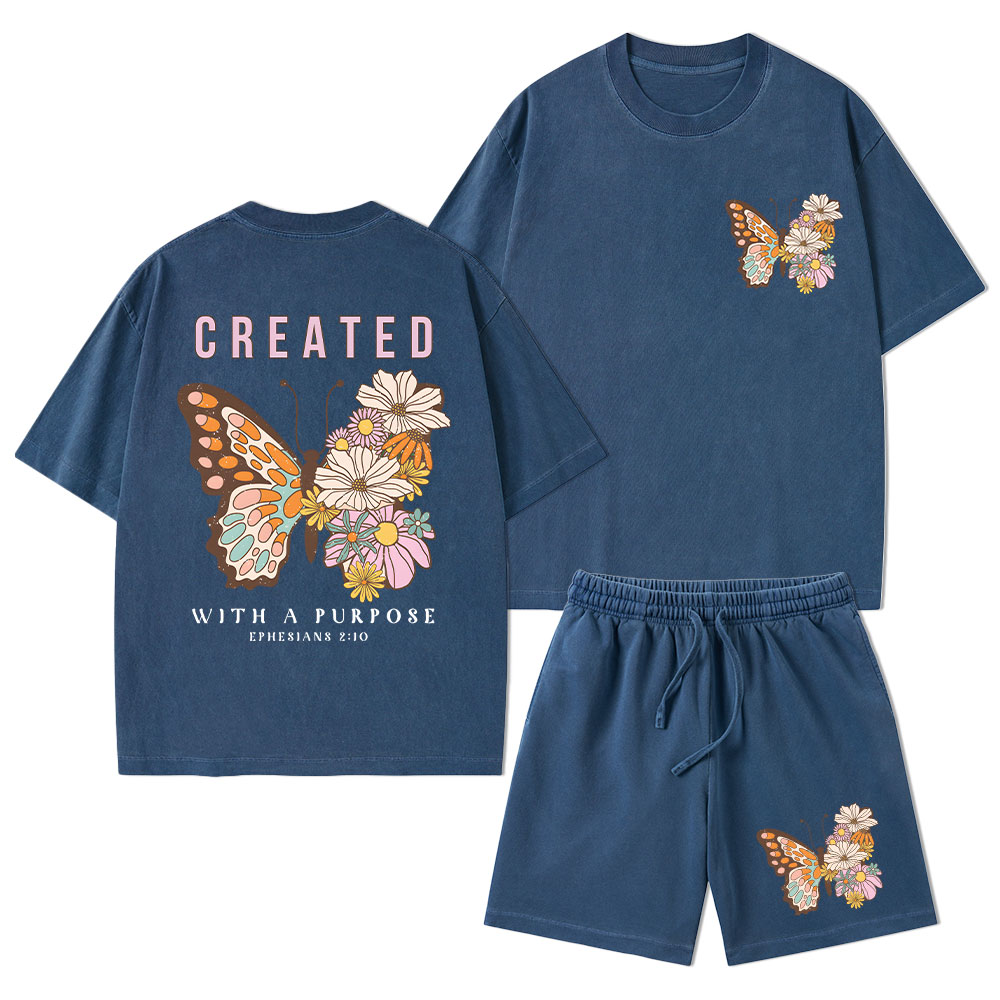 Created With Purpose Christian Washed T-Shirt & Shorts