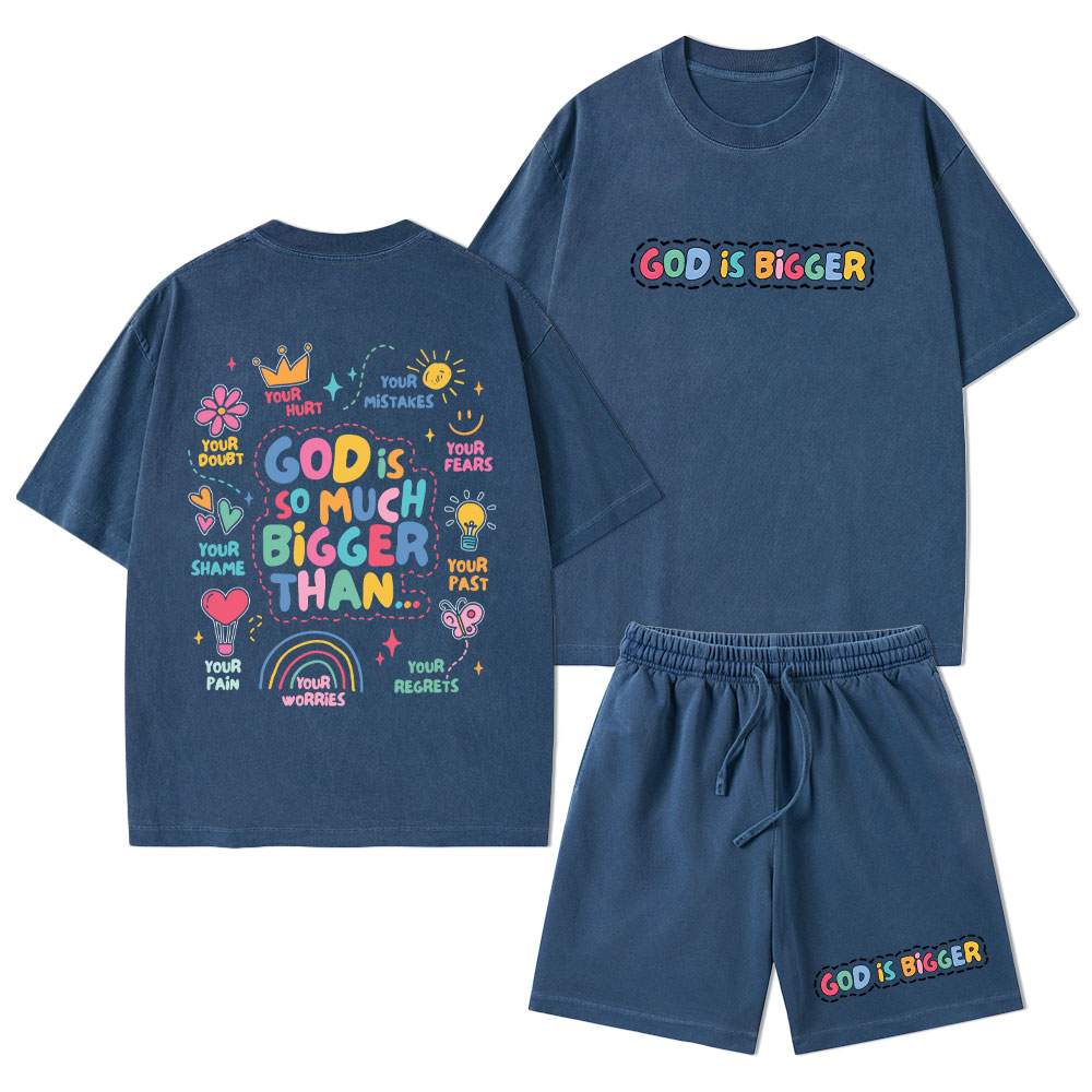 God Is Bigger Christian Washed T-Shirt & Shorts