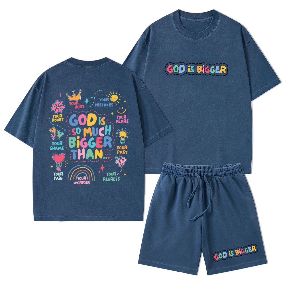 God Is Bigger Christian Washed T-Shirt & Shorts