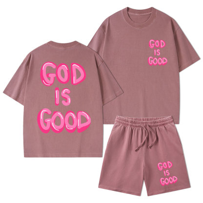 God Is Good Christian Washed T-Shirt & Shorts