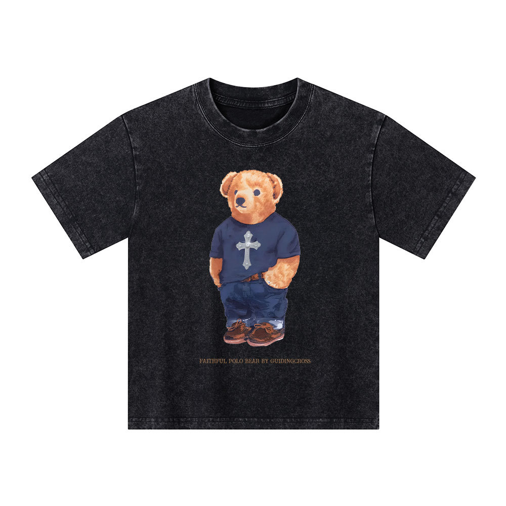 Faithful Polo Bear By Guidingcross Kid Washed T-Shirt