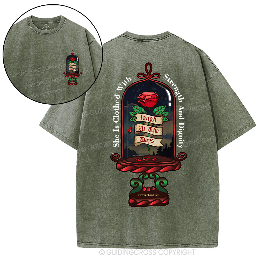 She Is Clothed With Strength And Dignity Christian Washed T-Shirt