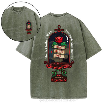 She Is Clothed With Strength And Dignity Christian Washed T-Shirt