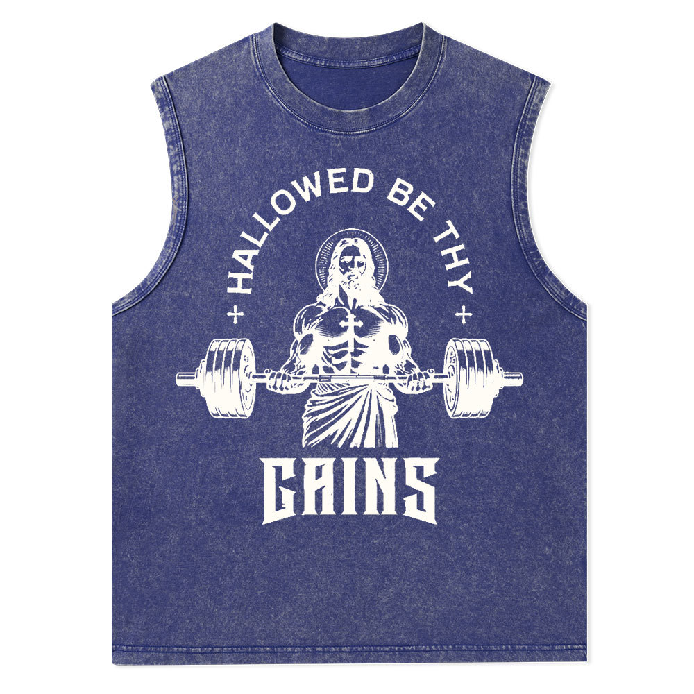 Hallowed Be Thy Gains Christian Washed Tank Top