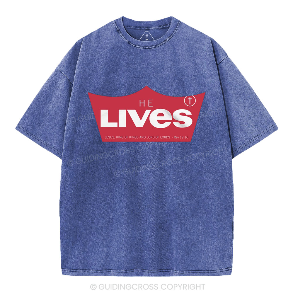 He Lives Christian Washed T-Shirt