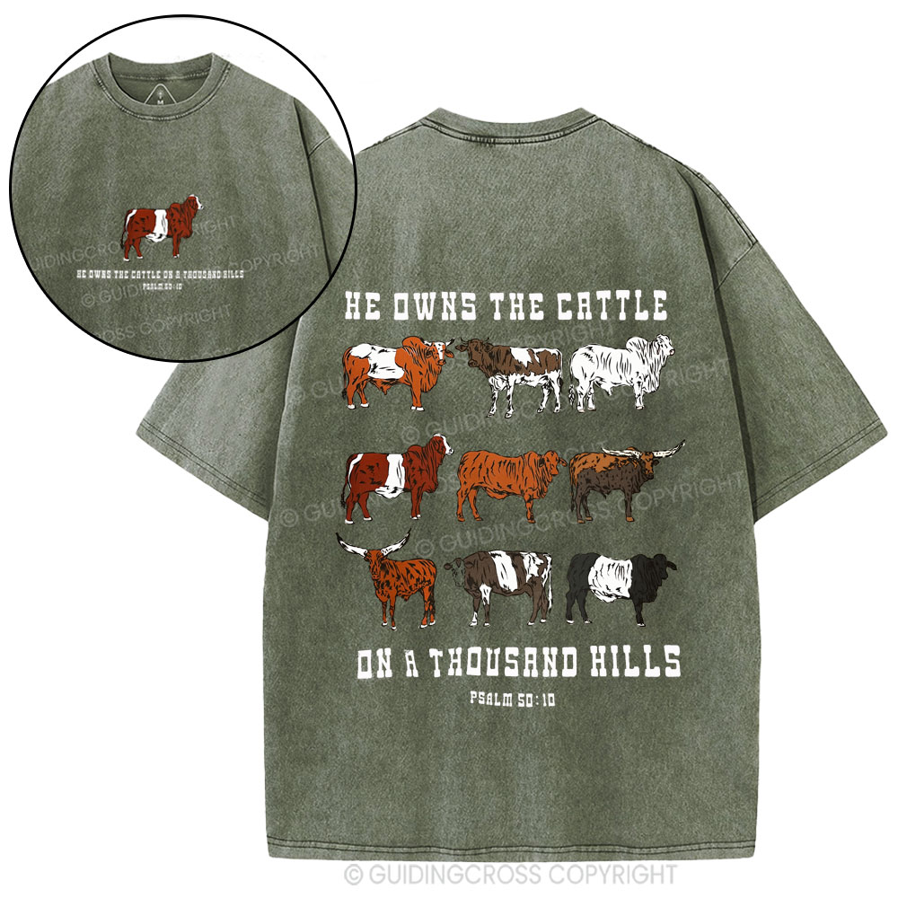 He Owns The Cattle On A Thousand Hills Christian Washed T-Shirt