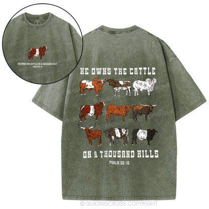 He Owns The Cattle On A Thousand Hills Christian Washed T-Shirt