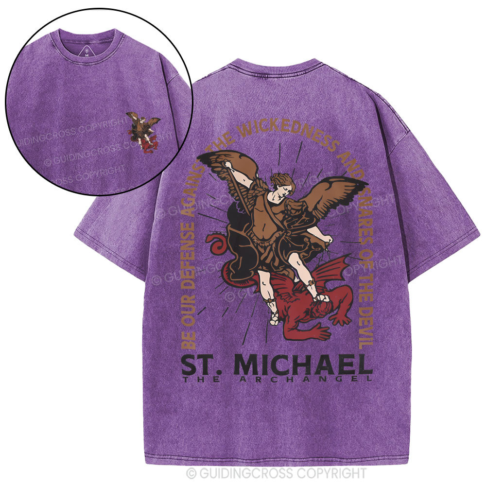 New ST Michael The Archangel Christian Washed T-Shirt