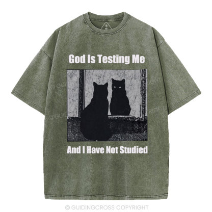God Is Testing Me And I Have Not Studied Christian Washed T-Shirt