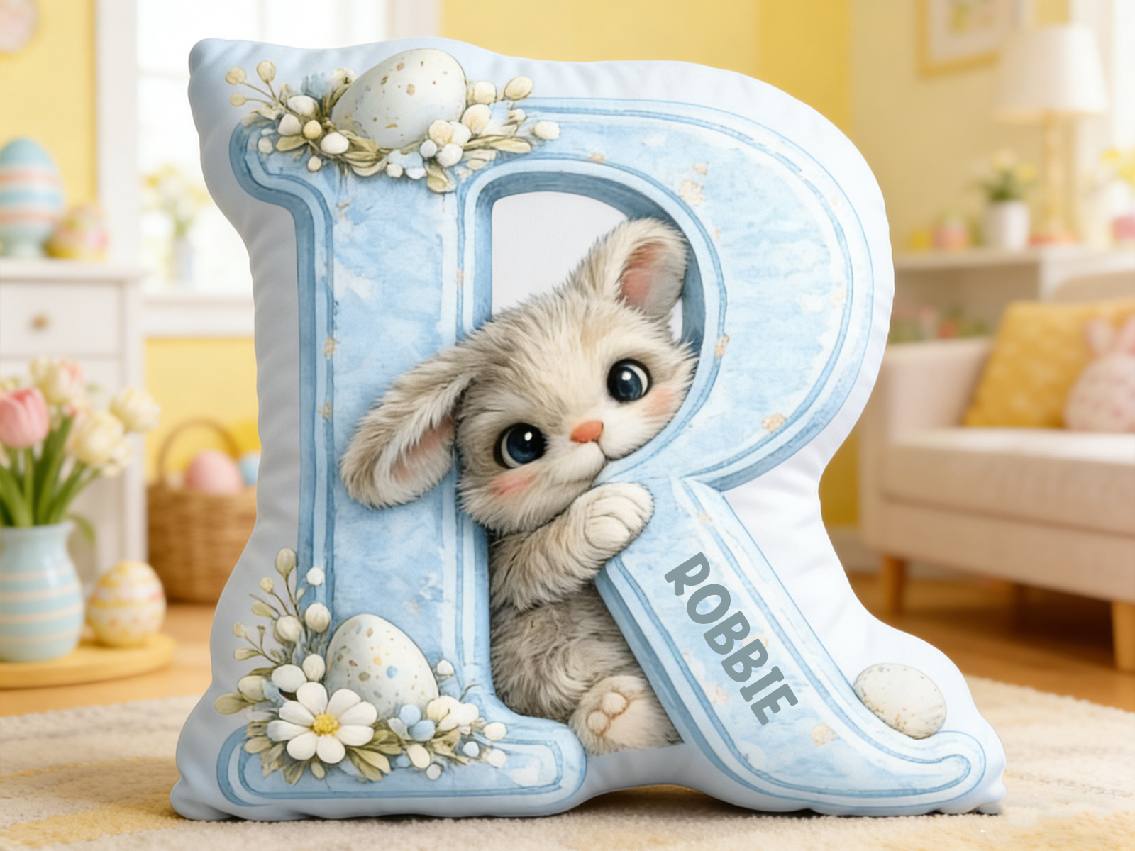 Personalized Cute Easter Bunny Irregular Short Plush Pillow