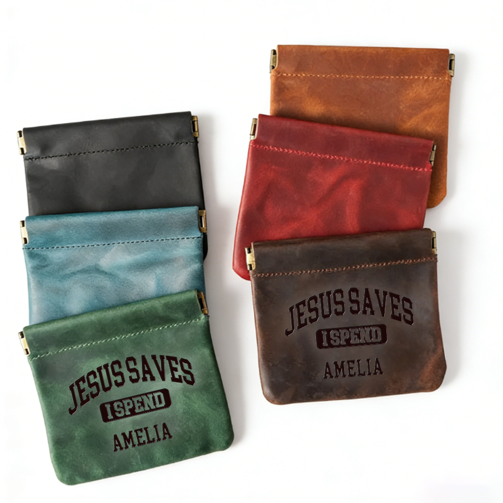 Personalized Crazy Horse Leather Christian Coin Wallet