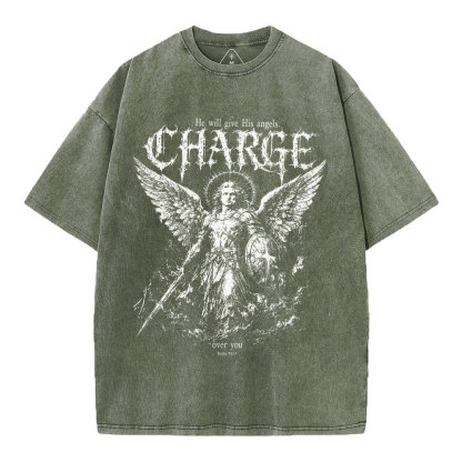 He Will Give His Angels Over You Christian Washed T-Shirt