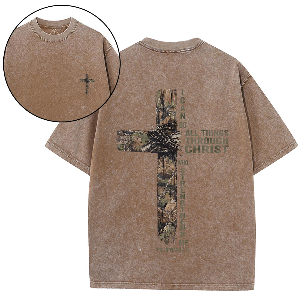 I Can Do All Things With Christ Christian Washed T-Shirt
