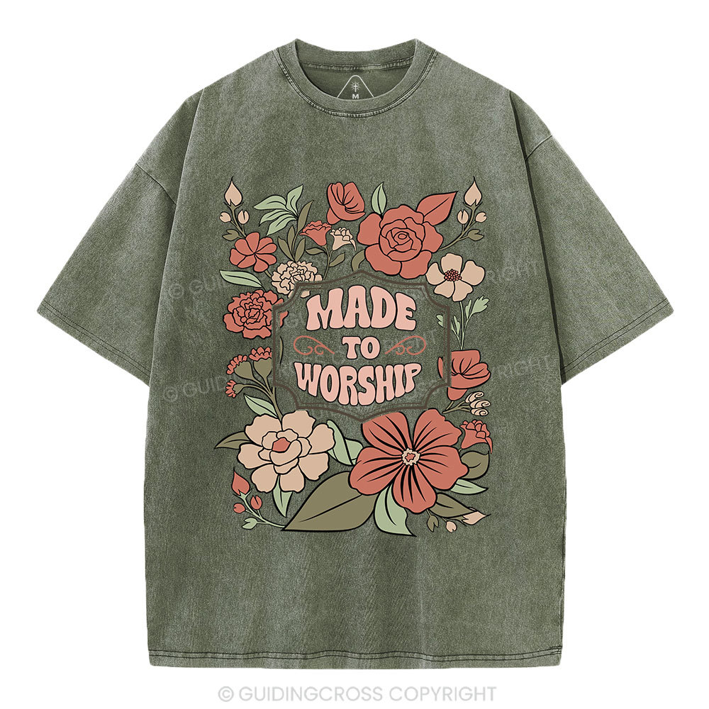 Made To Worship Retro Floral Christian Washed T-Shirt