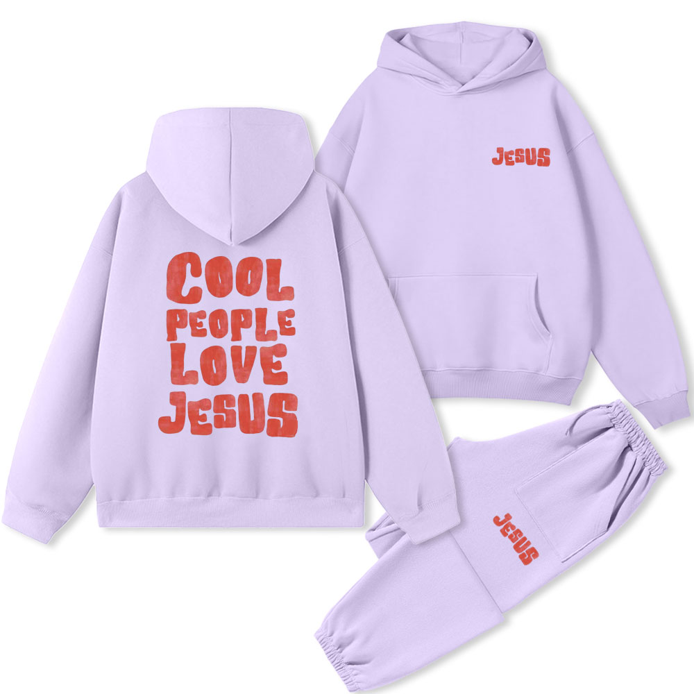 Cool People Love Jesus Christian Premium Fleece Hoodie Set 