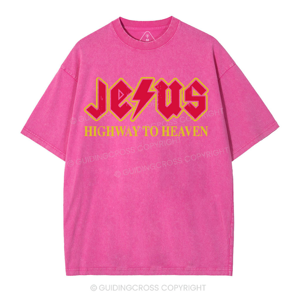 Jesus Highway To Heaven Christian Washed T-Shirt