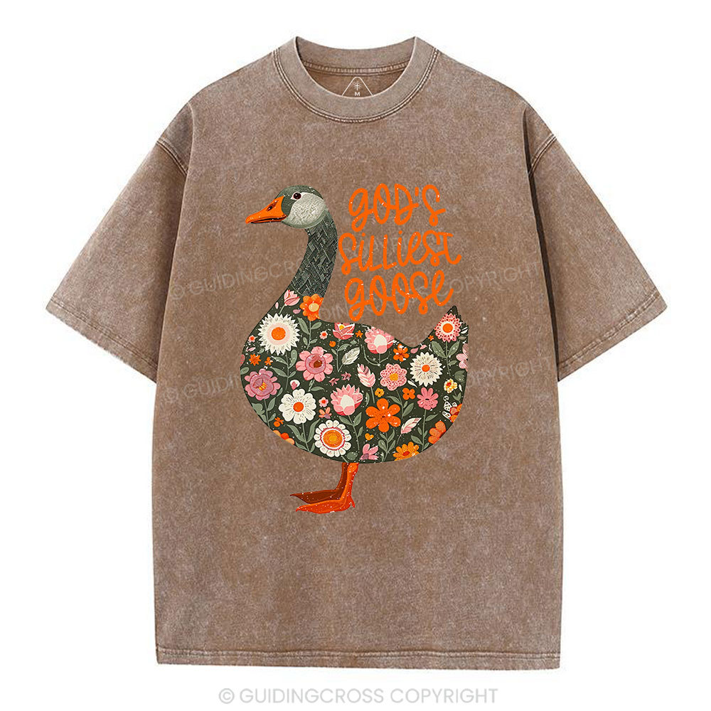 God's Silliest Goose Floral Christian Washed T-Shirt