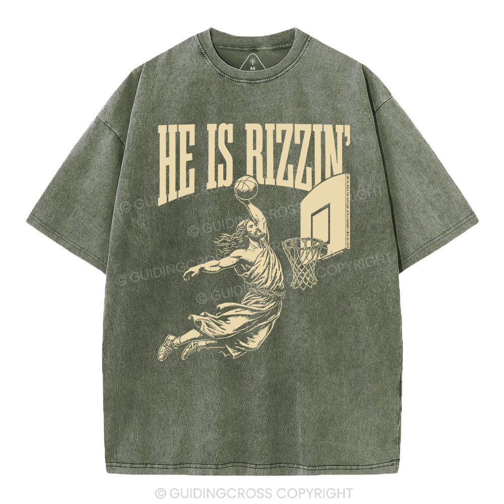 He Is Rizzin Christian Washed T-Shirt Sale - GuidingCross