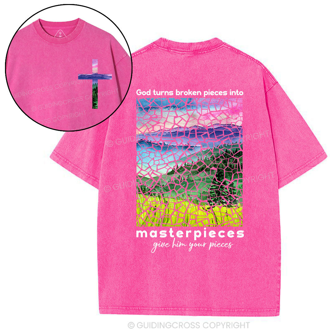 God Turns Broken Pieces Into Masterpieces Christian Washed T-Shirt