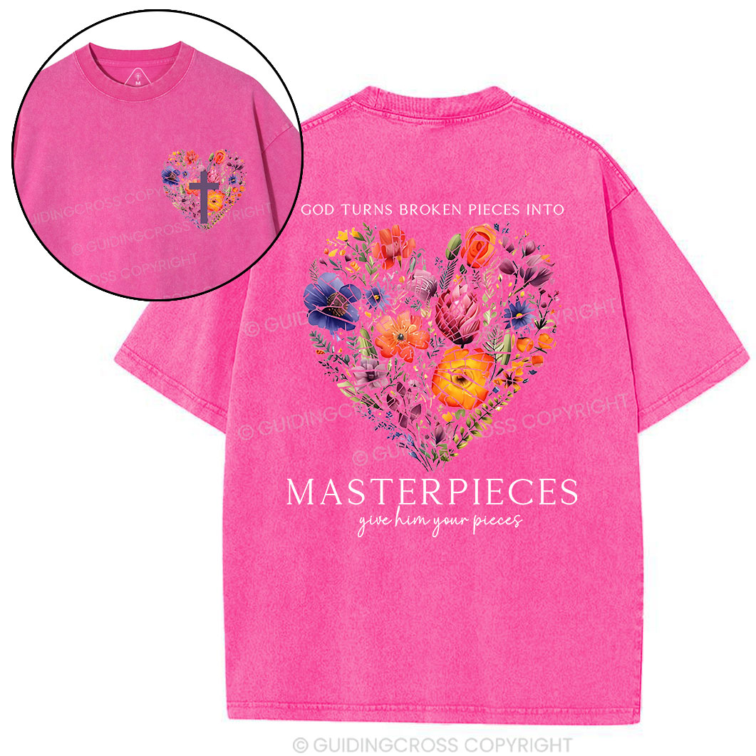 God Turns Broken Pieces Into Masterpieces Christian Washed T-Shirt
