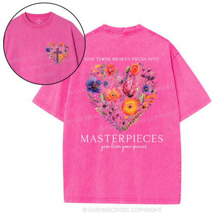 God Turns Broken Pieces Into Masterpieces Christian Washed T-Shirt