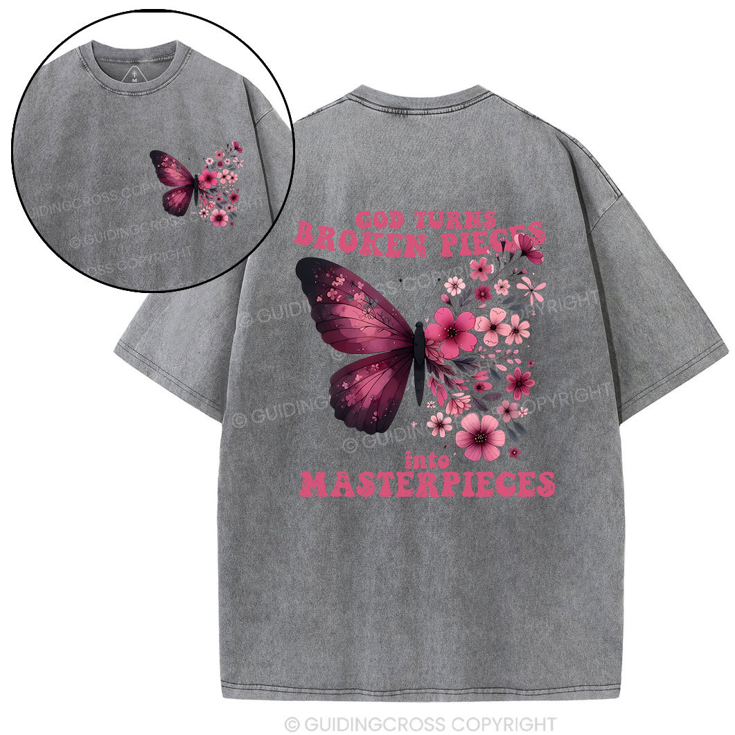God Turns Broken Pieces Into Masterpieces Christian Washed T-Shirt