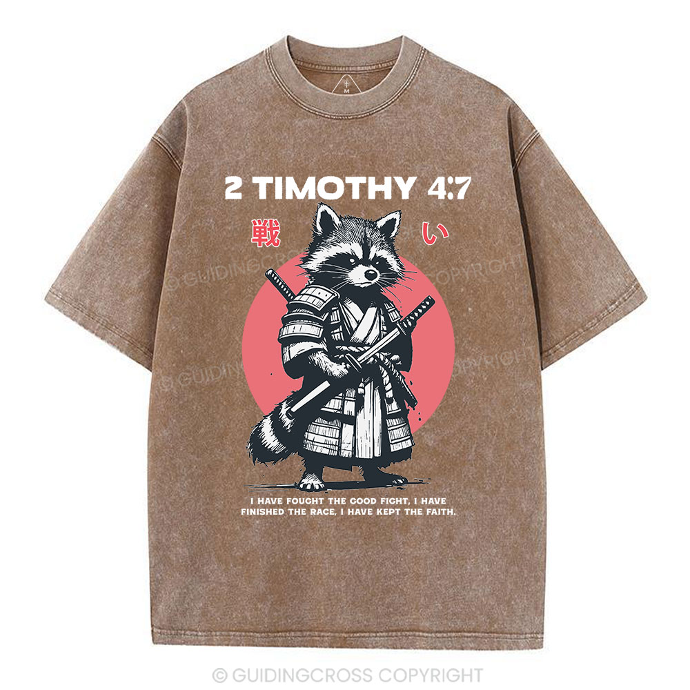 Fought The Good Fight Raccoon Christian Washed T-Shirt