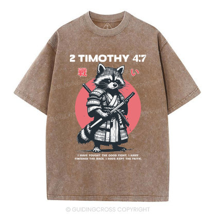 Fought The Good Fight Raccoon Christian Washed T-Shirt