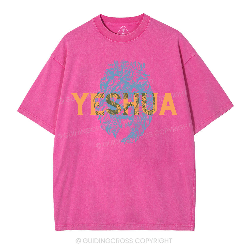 Lion And Yeshua Christian Washed T-Shirt