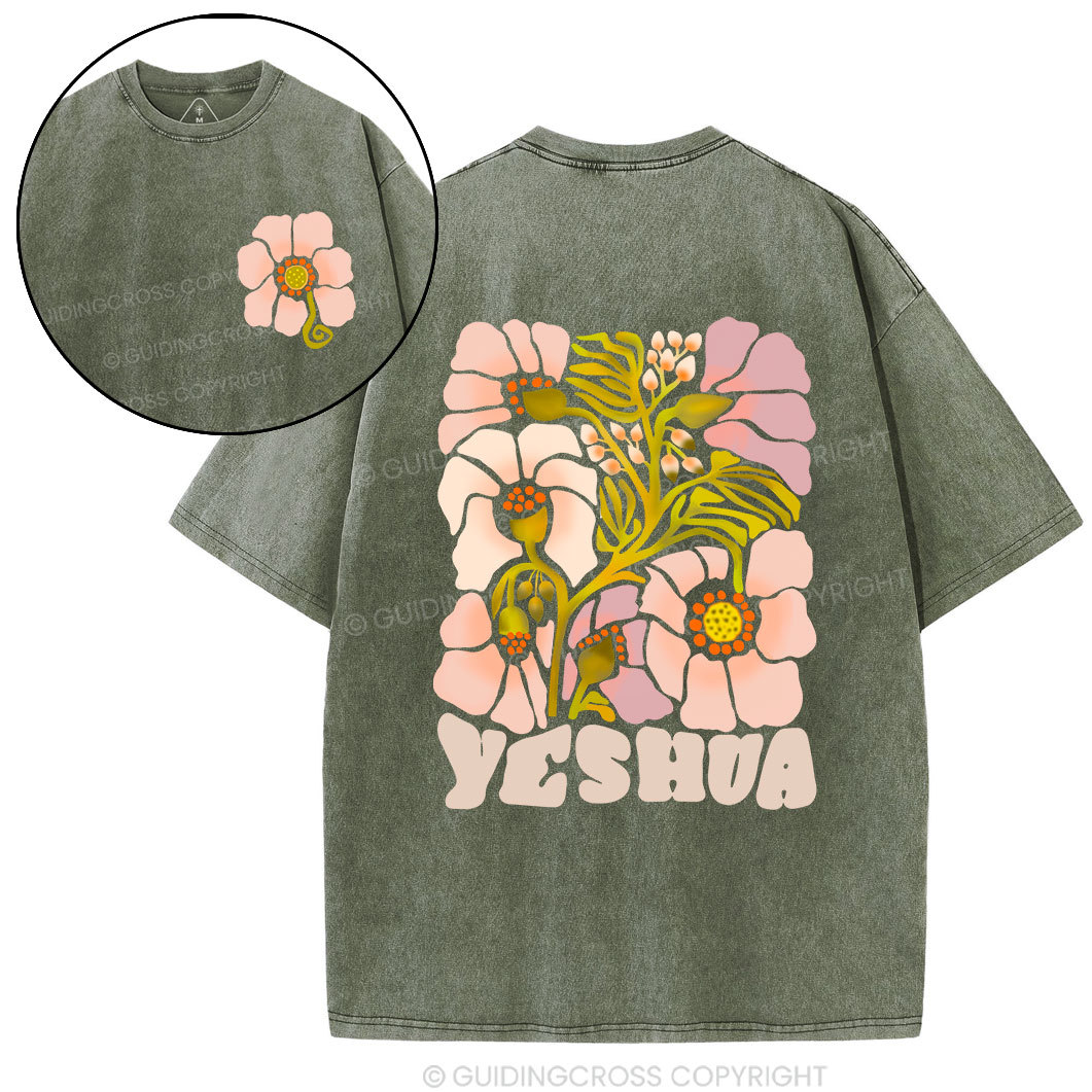 Yeshua With Flower Christian Washed T-Shirt Sale - GuidingCross