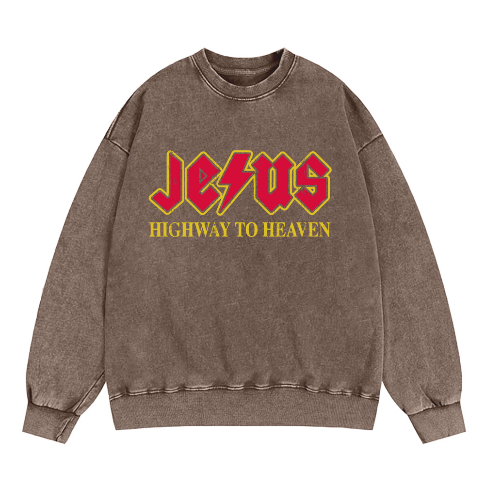 Jesus Highway To Heaven Christian Washed Sweatshirt