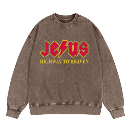 Jesus Highway To Heaven Christian Washed Sweatshirt