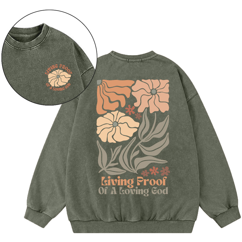 Living Proof Of A Loving God Christian Washed Sweatshirt