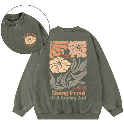 Living Proof Of A Loving God Christian Washed Sweatshirt