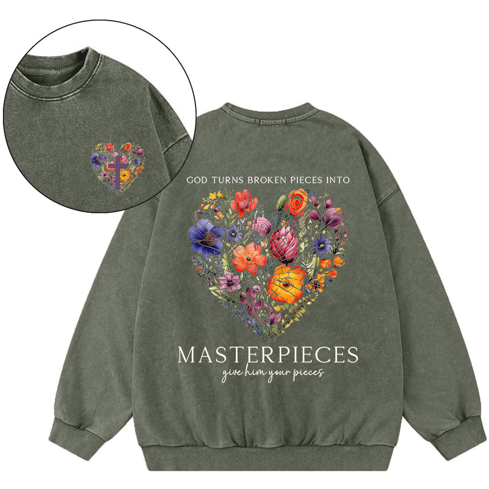Masterpices Give Him Your Pieces Christian Washed Sweatshirt