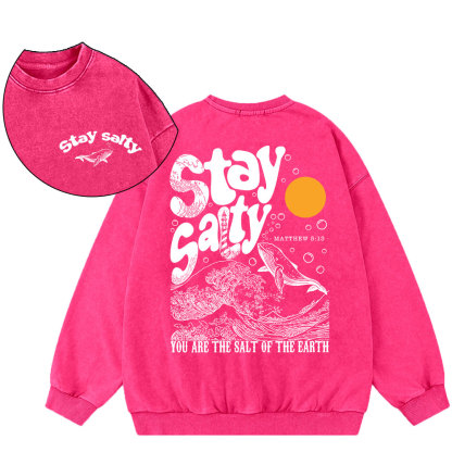 Stay Salty Ocean Waves Christian Washed Sweatshirt