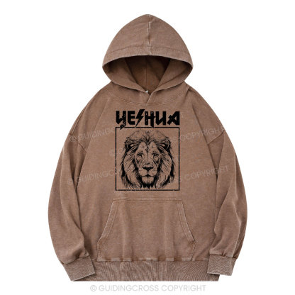 Retro Yeshua Lion Christian Washed Hoodie 