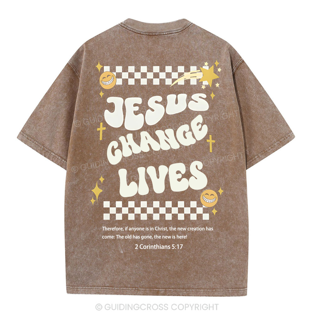 Jesus Changes Lives Christian Washed T-Shirt