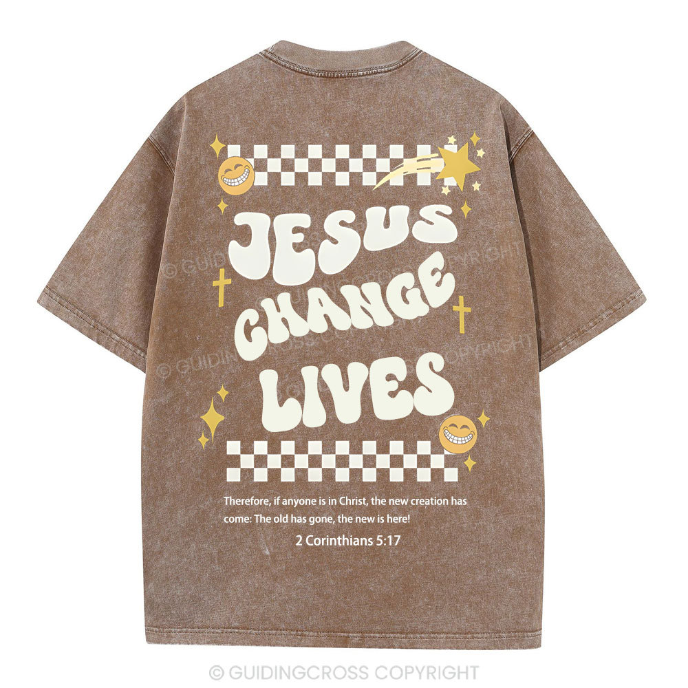 Jesus Changes Lives Christian Washed T-Shirt