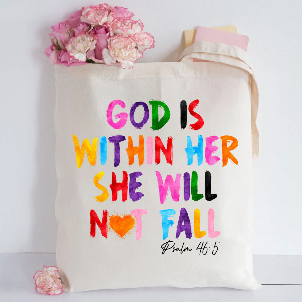 God Is Within Her Christian Canvas Tote Bag